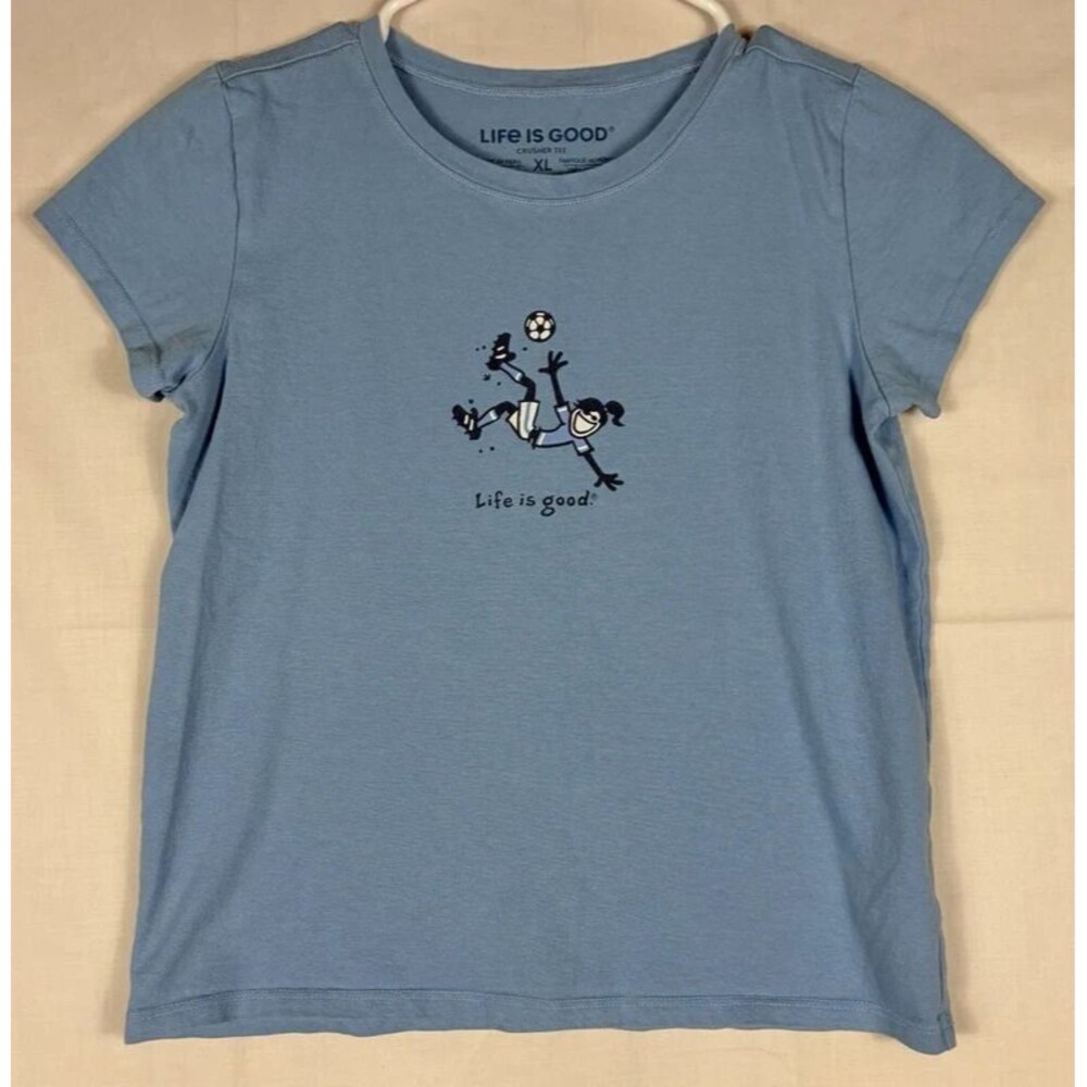 Life Is Good Crusher Tee S/S Blue Girls Soccer Youth XL 12-14